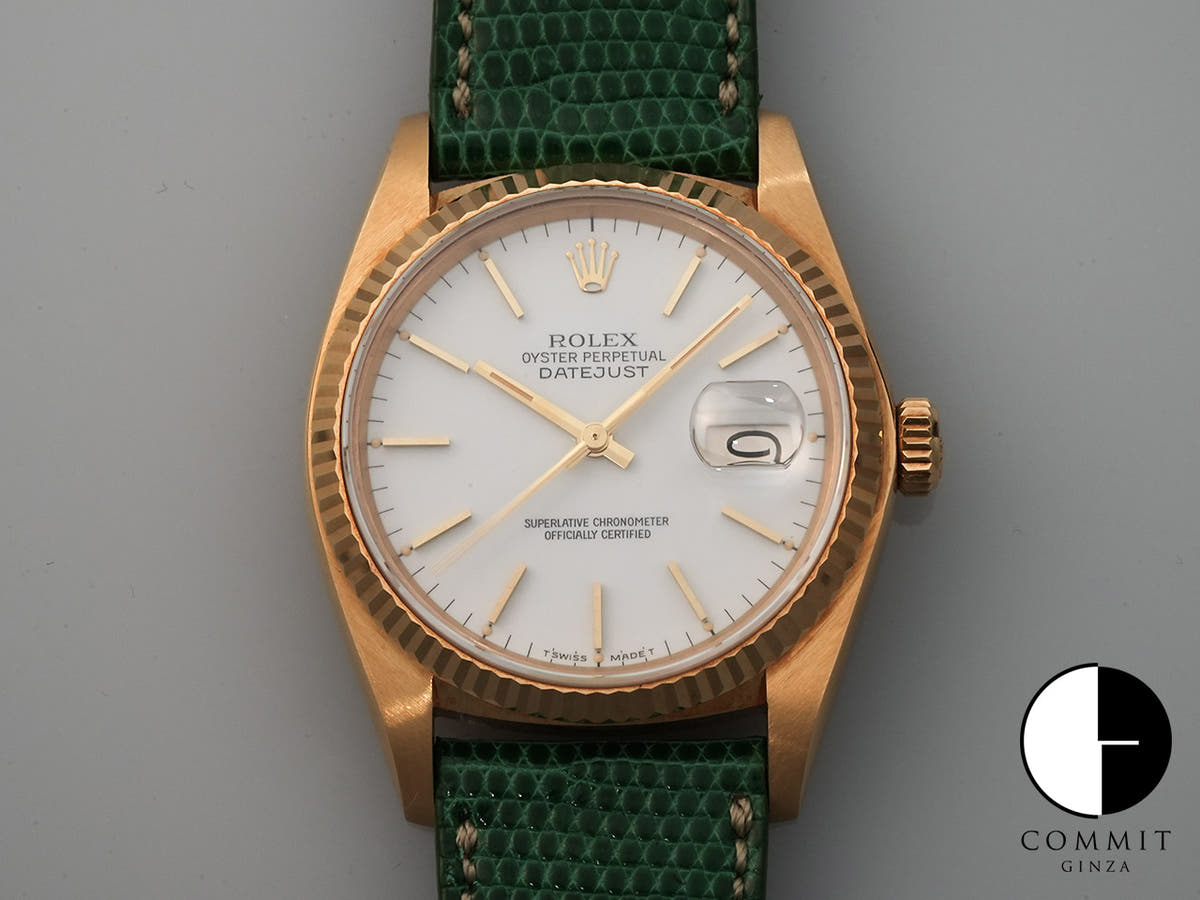 Rolex Datejust Ref. 16018 Yellow Gold White Dial Leather Strap
