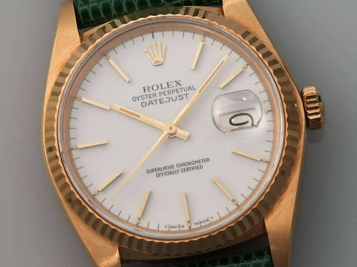 Rolex Datejust Ref. 16018 Yellow Gold White Dial Leather Strap