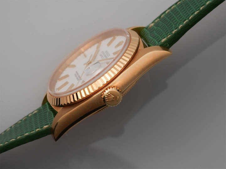 Rolex Datejust Ref. 16018 Yellow Gold White Dial Leather Strap