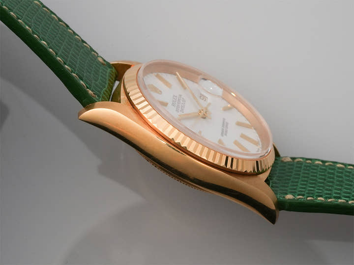 Rolex Datejust Ref. 16018 Yellow Gold White Dial Leather Strap