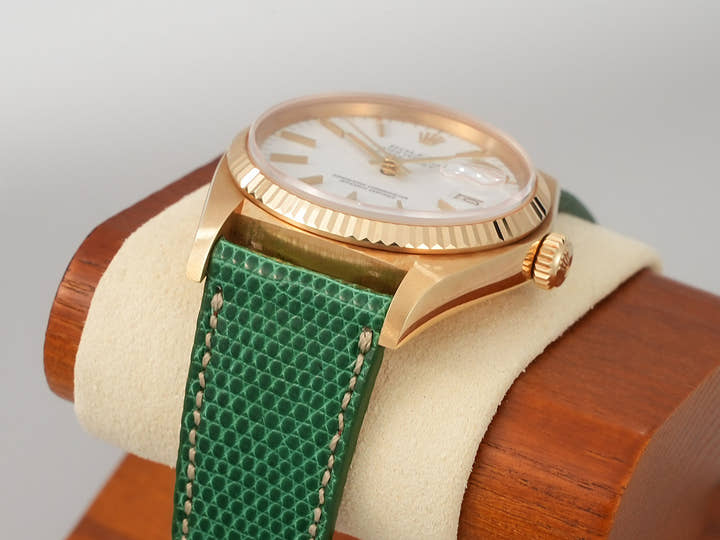 Rolex Datejust Ref. 16018 Yellow Gold White Dial Leather Strap