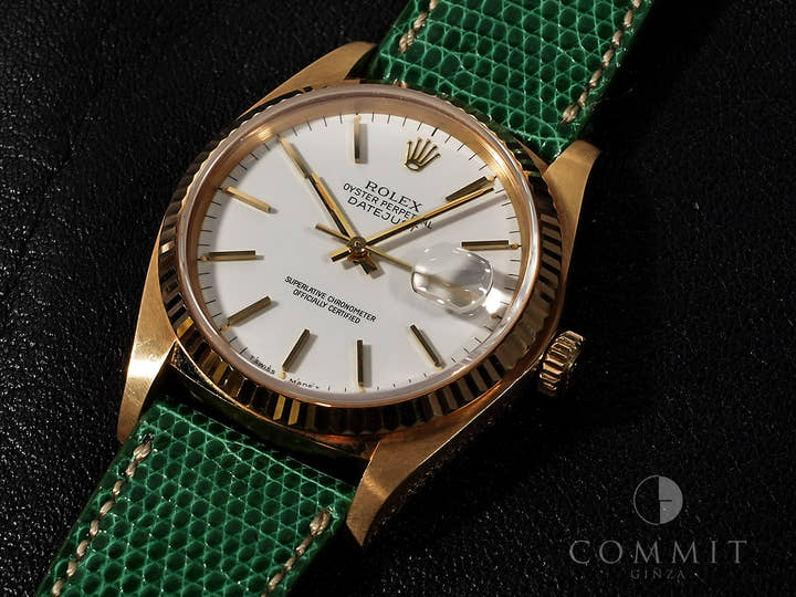 Rolex Datejust Ref. 16018 Yellow Gold White Dial Leather Strap