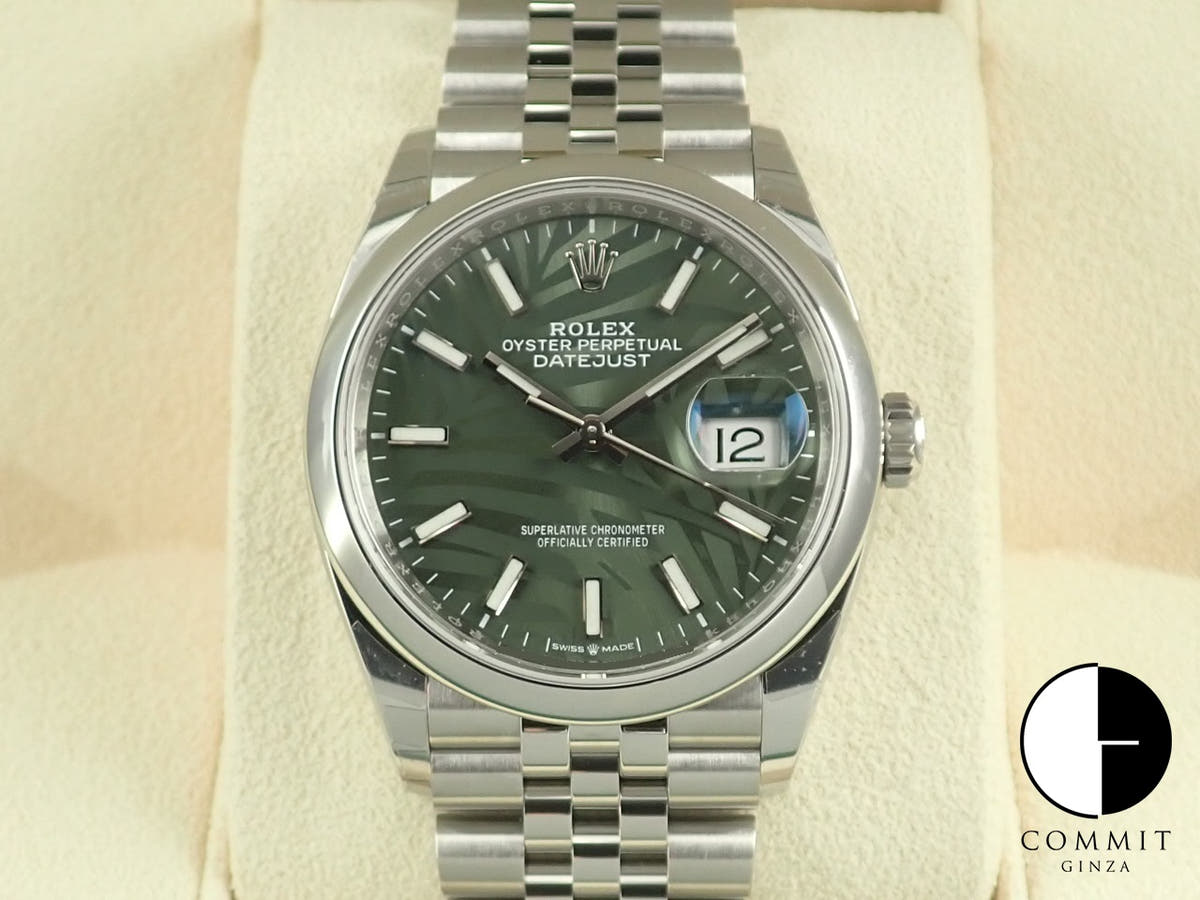 ロレックス デイトジャスト36 Ref.126200 ステンレススチール オリーブグリーン パームモチーフ文字盤 ジュビリーブレスレット
