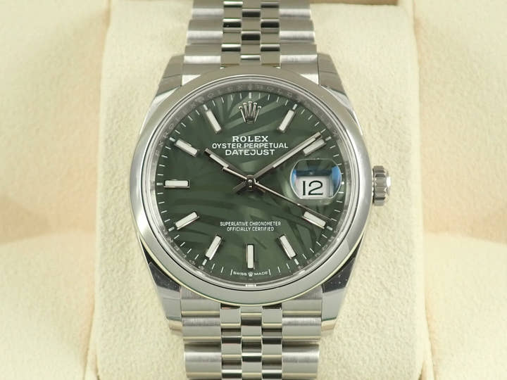 ロレックス デイトジャスト36 Ref.126200 ステンレススチール オリーブグリーン パームモチーフ文字盤 ジュビリーブレスレット