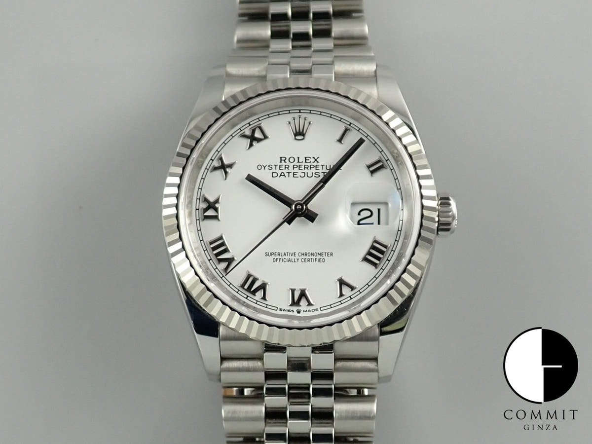 Pre-owned Rolex Datejust 36 Ref. 126234, stainless steel/white gold, white Roman numeral dial, Jubilee bracelet. (40YPLCFC likely refers to an internal reference number or code)