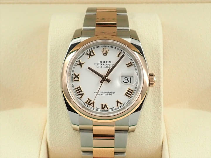 Rolex Datejust 36 Ref. 116201 Stainless Steel/Everose Gold White Roman Dial
