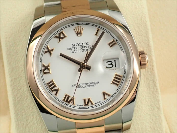 Rolex Datejust 36 Ref. 116201 Stainless Steel/Everose Gold White Roman Dial