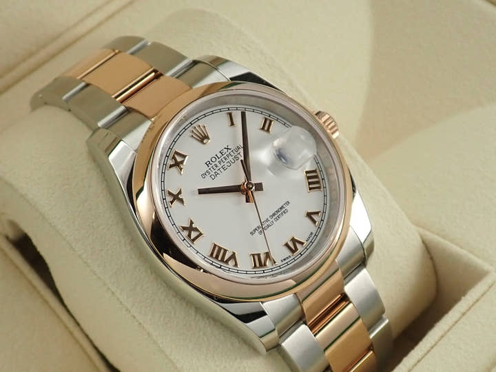 Rolex Datejust 36 Ref. 116201 Stainless Steel/Everose Gold White Roman Dial