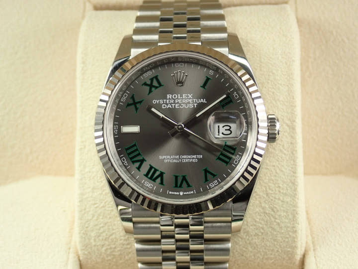 ロレックス デイトジャスト36 Ref.126234 ステンレススチール/ホワイトゴールド スレートローマン文字盤 ジュビリーブレスレット 中古 U960AMJZ