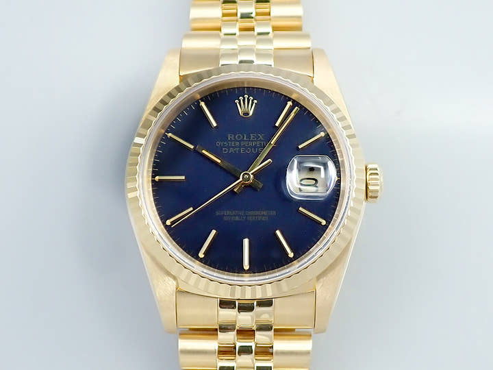 ロレックス デイトジャスト36 Ref.16238 イエローゴールド ネイビー文字盤 ジュビリーブレスレット