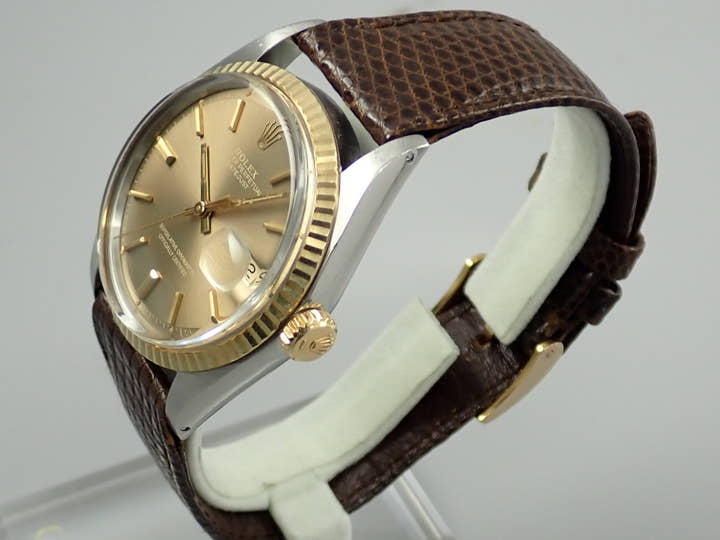 Rolex Datejust Ref. 1601/3 Stainless Steel/Yellow Gold Champagne Gold Dial Leather Strap