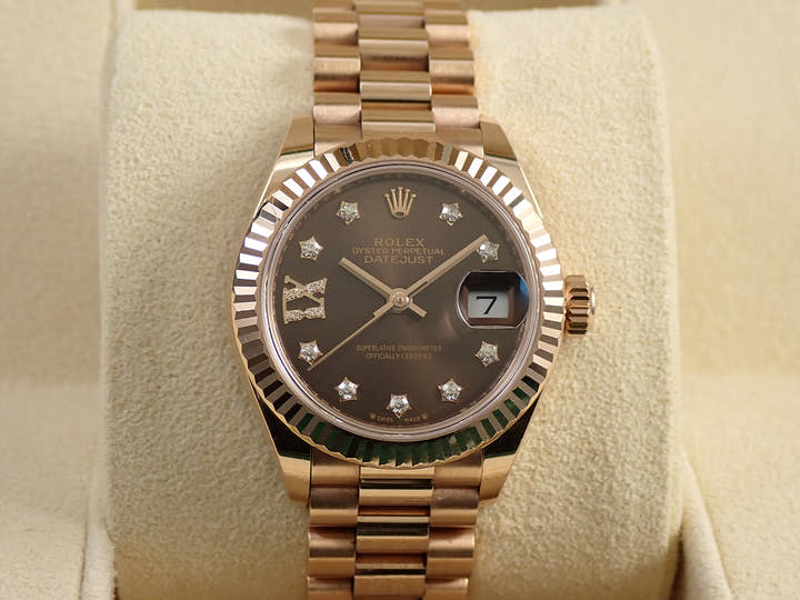 Rolex Datejust 28 Ref. 279175G Everose Gold with Diamond Chocolate Dial and Jubilee Bracelet