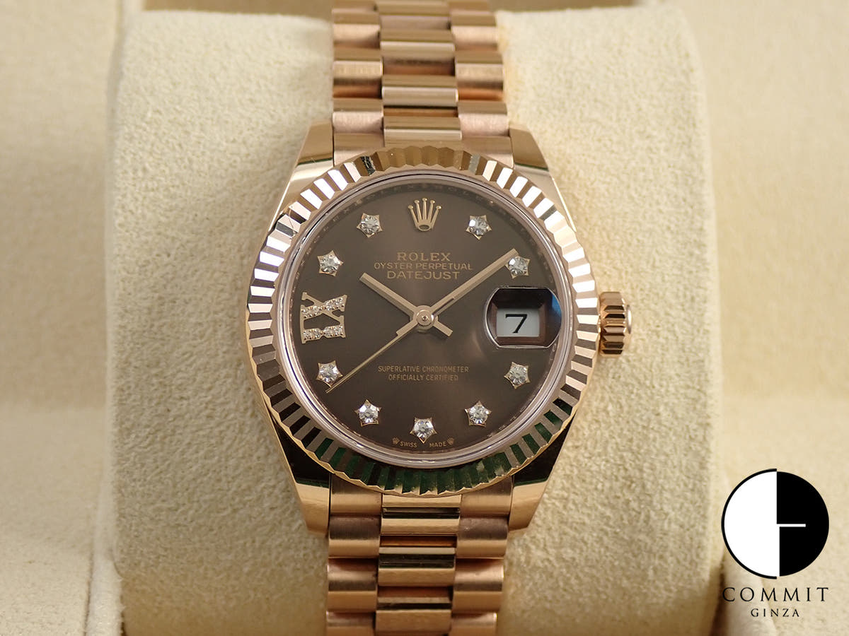 Rolex Datejust 28 Ref. 279175G Everose Gold with Diamond Chocolate Dial and Jubilee Bracelet