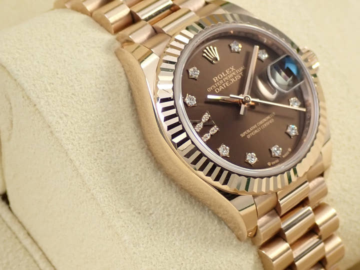 Rolex Datejust 28 Ref. 279175G Everose Gold with Diamond Chocolate Dial and Jubilee Bracelet