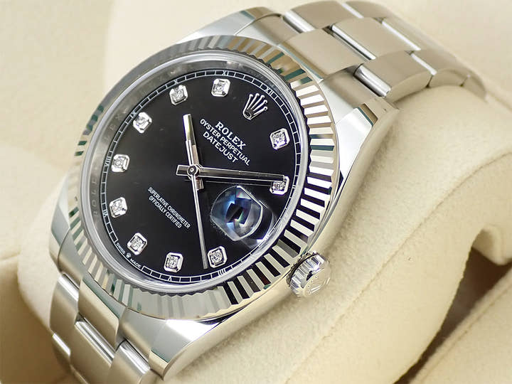 ロレックス デイトジャスト41 Ref.126334 ステンレススチール/ホワイトゴールド ブラックx10Pダイヤ文字盤