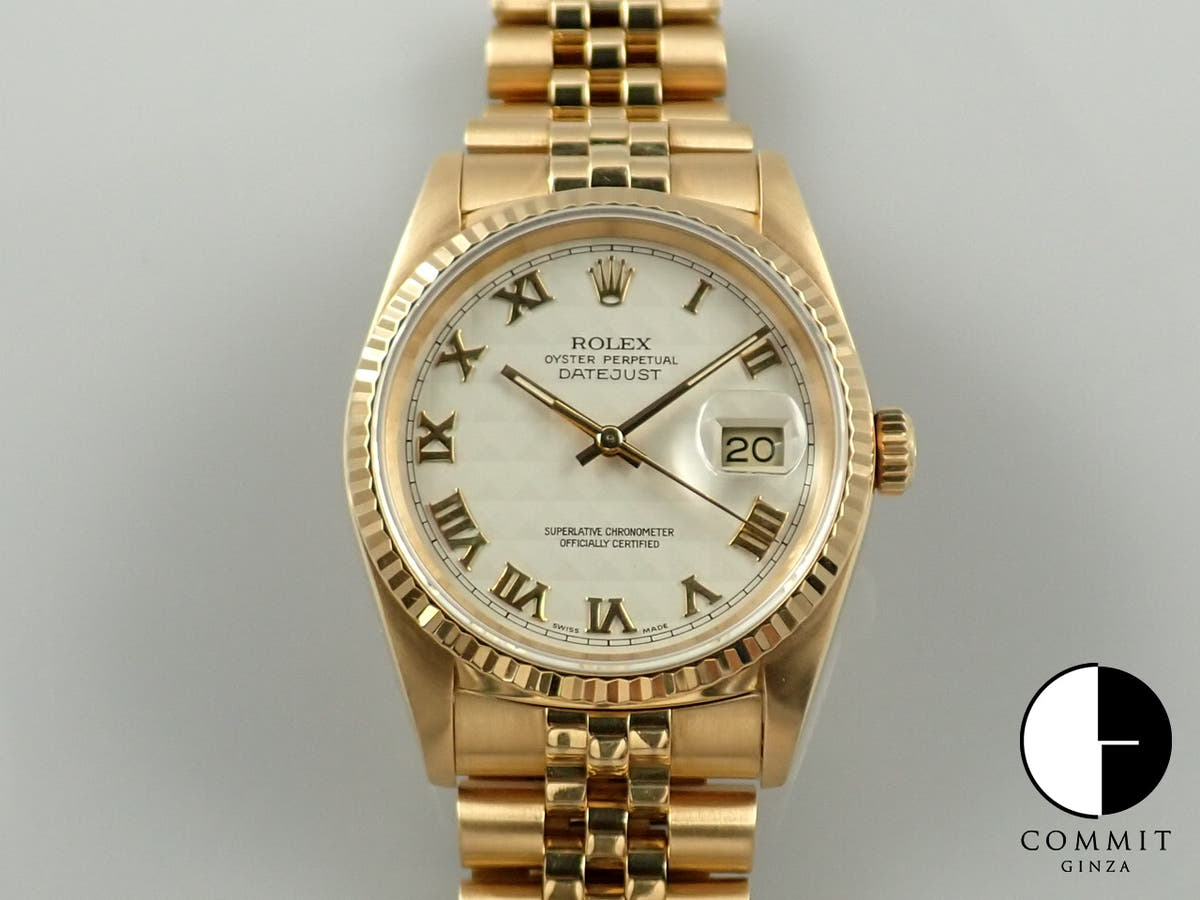 ロレックス デイトジャスト36 Ref.16238 イエローゴールド アイボリーピラミッド文字盤 ジュビリーブレスレット