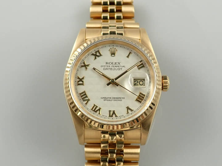 ロレックス デイトジャスト36 Ref.16238 イエローゴールド アイボリーピラミッド文字盤 ジュビリーブレスレット