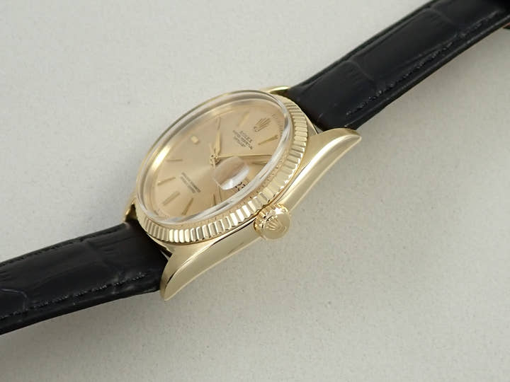 ロレックス デイトジャスト Ref.1601 イエローゴールド シャンパン文字盤 革ベルト