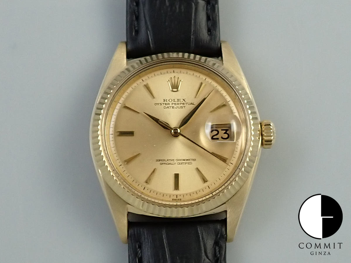 ロレックス デイトジャスト Ref.1601 イエローゴールド シャンパン文字盤 革ベルト