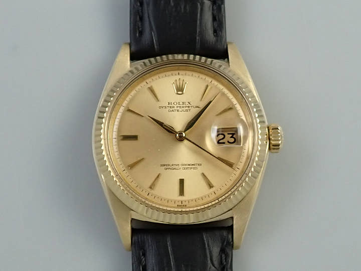ロレックス デイトジャスト Ref.1601 イエローゴールド シャンパン文字盤 革ベルト