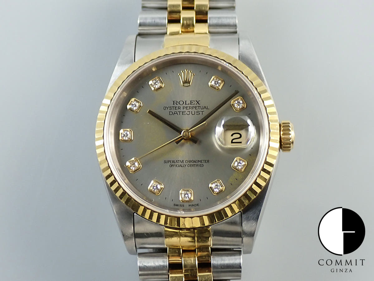 Rolex Datejust Ref. 16233G Stainless Steel/Yellow Gold Gray Dial with 10 Diamond Points Jubilee Bracelet