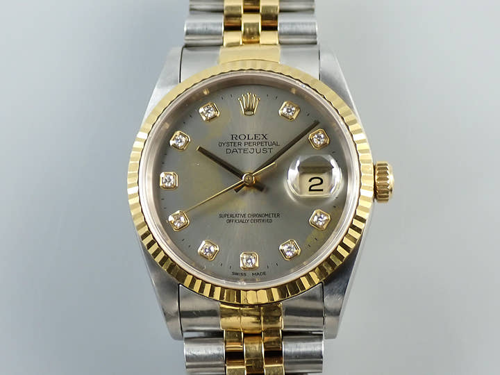 Rolex Datejust Ref. 16233G Stainless Steel/Yellow Gold Gray Dial with 10 Diamond Points Jubilee Bracelet