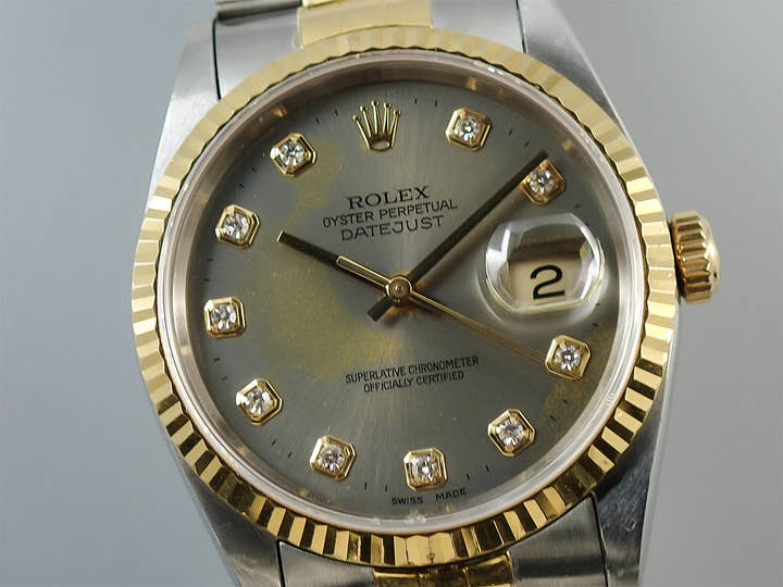 Rolex Datejust Ref. 16233G Stainless Steel/Yellow Gold Gray Dial with 10 Diamond Points Jubilee Bracelet