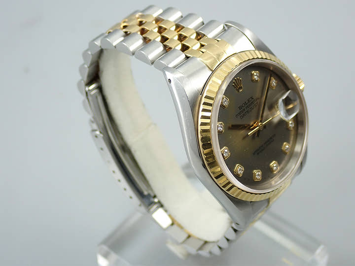Rolex Datejust Ref. 16233G Stainless Steel/Yellow Gold Gray Dial with 10 Diamond Points Jubilee Bracelet