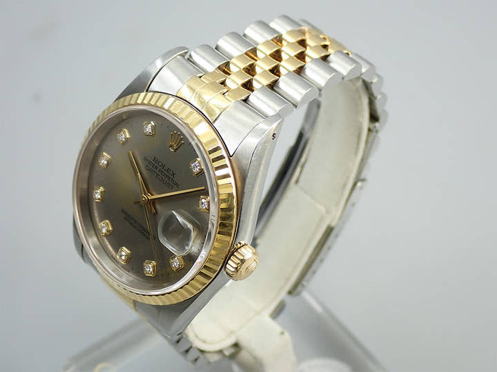 Rolex Datejust Ref. 16233G Stainless Steel/Yellow Gold Gray Dial with 10 Diamond Points Jubilee Bracelet