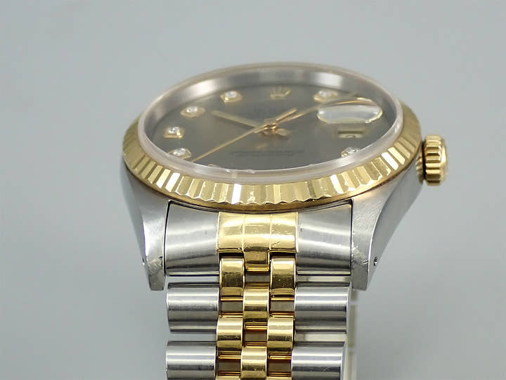 Rolex Datejust Ref. 16233G Stainless Steel/Yellow Gold Gray Dial with 10 Diamond Points Jubilee Bracelet