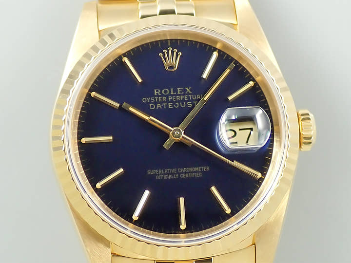 ロレックス デイトジャスト36 Ref.16238 イエローゴールド ブルー文字盤 ジュビリーブレスレット