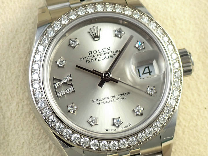 ロレックス デイトジャスト28 Ref.279384RBR ステンレススチール/ホワイトゴールド シルバーxダイヤ文字盤 ジュビリーブレスレット