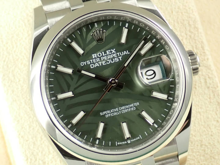 ロレックス デイトジャスト36 Ref.126200 ステンレススチール オリーブグリーン パームモチーフ文字盤 ジュビリーブレスレット