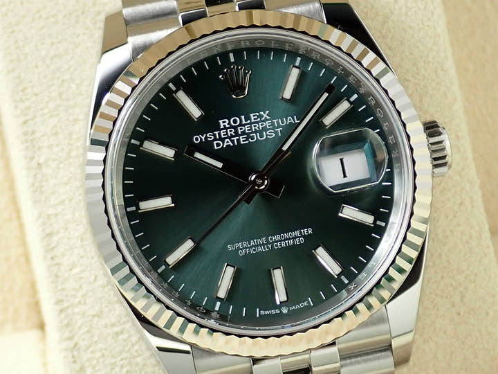 ロレックス デイトジャスト36 Ref.126234 ステンレススチール/ホワイトゴールド ミントグリーン文字盤 ジュビリーブレスレット 未使用 S913HZSS