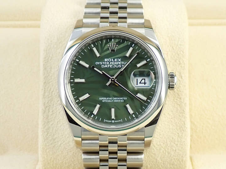ロレックス デイトジャスト36 Ref.126200 ステンレススチール グリーンパーム文字盤 ジュビリーブレスレット
