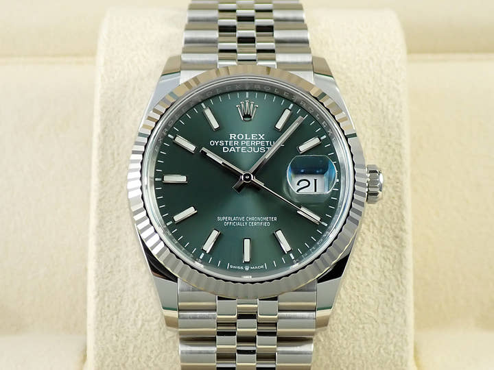 ロレックス デイトジャスト36 Ref.126234 ステンレススチール/ホワイトゴールド ミントグリーン文字盤 ジュビリーブレスレット 未使用 S0L7L3M9