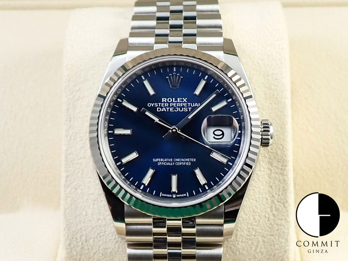ロレックス デイトジャスト36 Ref.126234 ステンレススチール/ホワイトゴールド ブライトブルー文字盤 ジュビリーブレスレット 未使用 Z00UFSKU