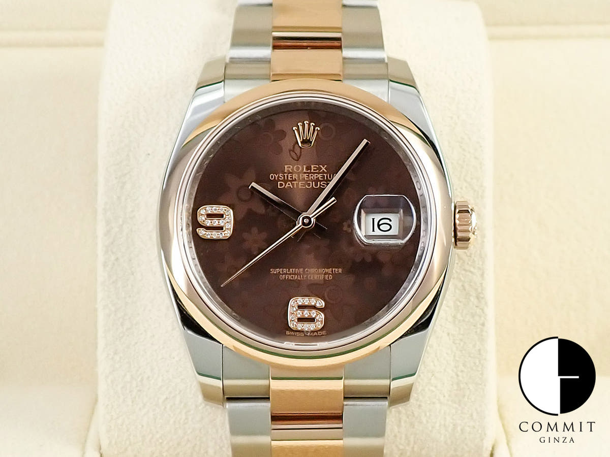 ロレックス デイトジャスト36 Ref.116201 ステンレススチール/エバーローズゴールド チョコレートフラワー文字盤