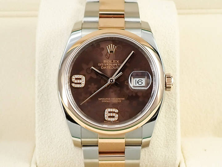 ロレックス デイトジャスト36 Ref.116201 ステンレススチール/エバーローズゴールド チョコレートフラワー文字盤