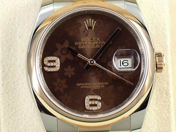 ロレックス デイトジャスト36 Ref.116201 ステンレススチール/エバーローズゴールド チョコレートフラワー文字盤