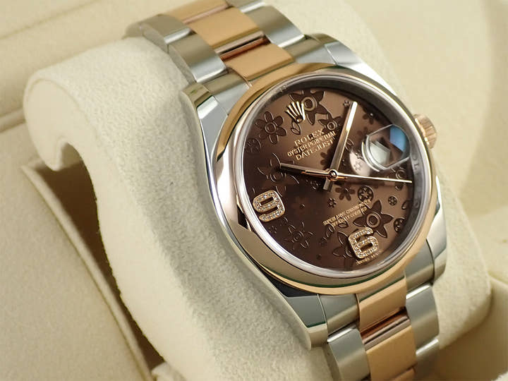 ロレックス デイトジャスト36 Ref.116201 ステンレススチール/エバーローズゴールド チョコレートフラワー文字盤