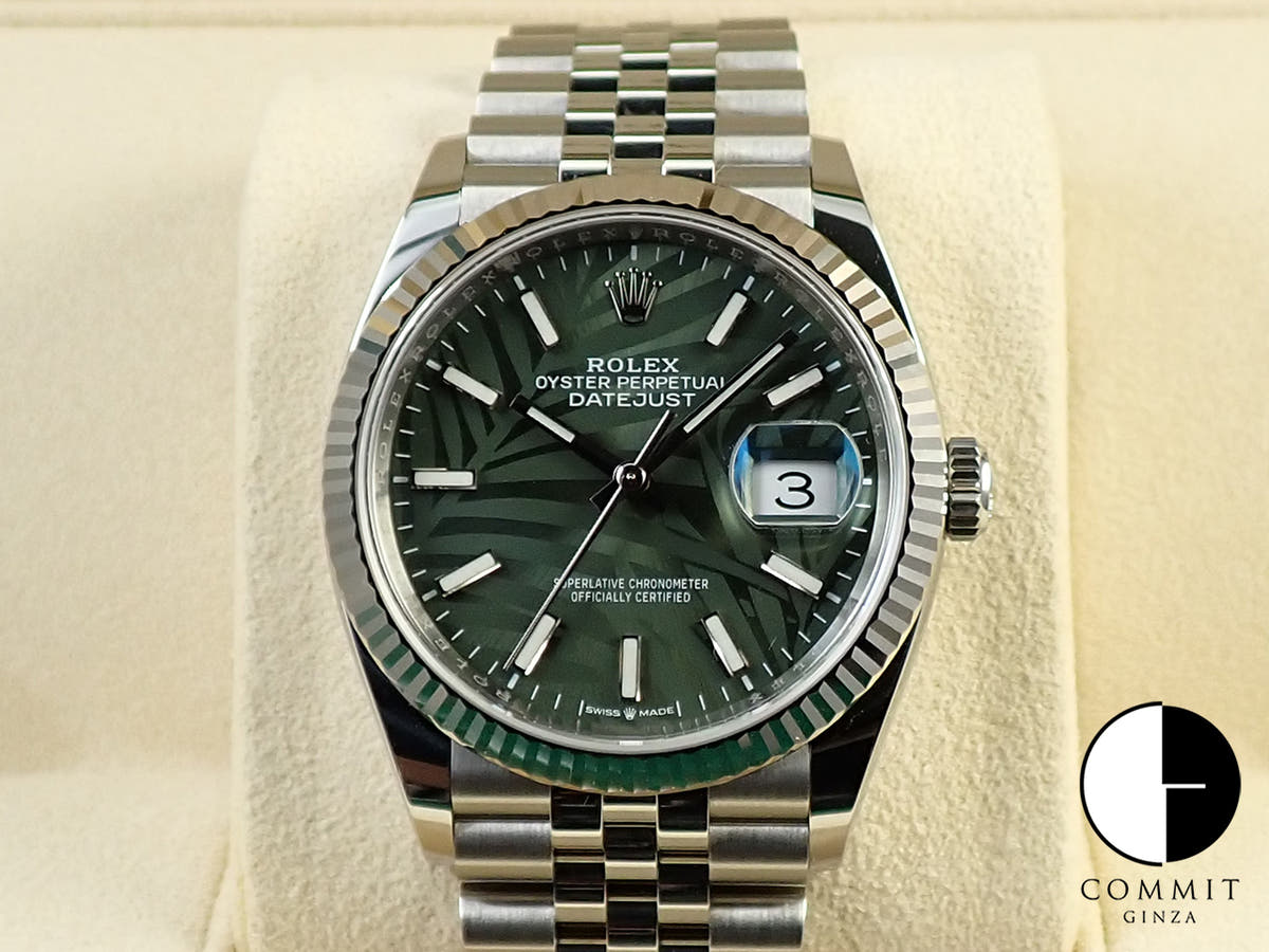 ロレックス デイトジャスト36 Ref.126234 ステンレススチール/ホワイトゴールド グリーンパーム文字盤 ジュビリーブレスレット 中古 4X5LJ7Y6