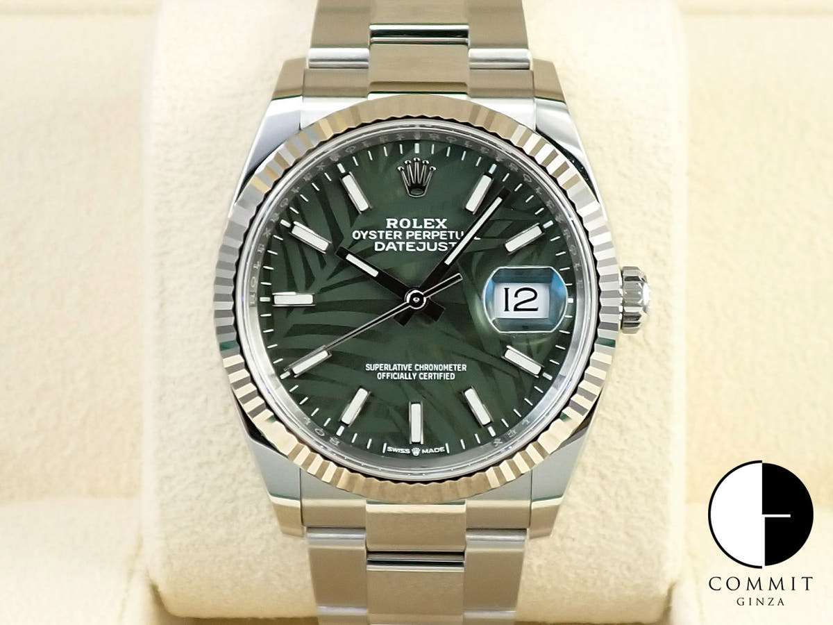 ロレックス デイトジャスト36 Ref.126234 ステンレススチール/ホワイトゴールド グリーンパーム文字盤 オイスターブレスレット