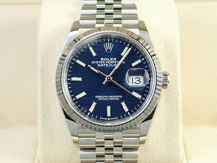 ロレックス デイトジャスト36 Ref.126234 ステンレススチール/ホワイトゴールド ブルー文字盤 ジュビリーブレスレット 美品 28Y6Z31A