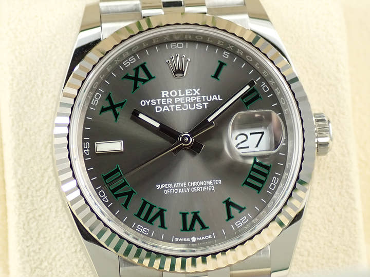 ロレックス デイトジャスト36 Ref.126234 ステンレススチール/ホワイトゴールド スレートローマン文字盤 ジュビリーブレスレット 美品 10PVXCVL