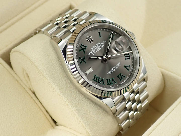 ロレックス デイトジャスト36 Ref.126234 ステンレススチール/ホワイトゴールド スレートローマン文字盤 ジュビリーブレスレット 美品 10PVXCVL