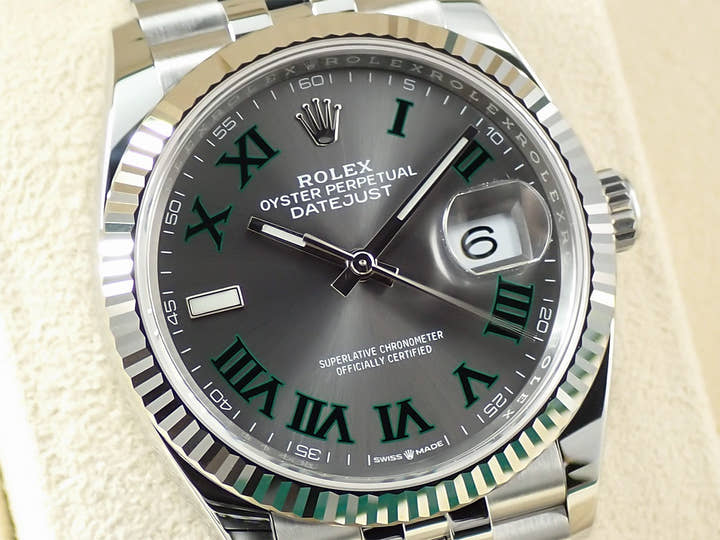 ロレックス デイトジャスト36 Ref.126234 ステンレススチール/ホワイトゴールド スレートローマン文字盤 ジュビリーブレスレット 未使用 P1J25385