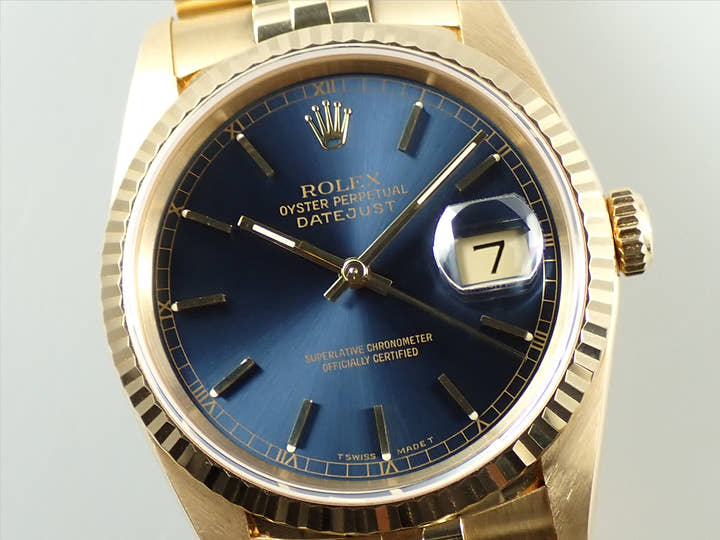 ロレックス デイトジャスト36 Ref.16238 イエローゴールド ブルー文字盤 ジュビリーブレスレット