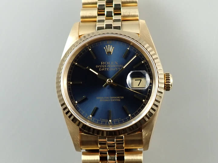 ロレックス デイトジャスト36 Ref.16238 イエローゴールド ブルー文字盤 ジュビリーブレスレット