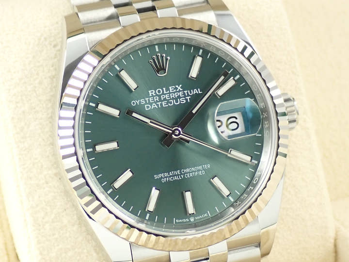 ロレックス デイトジャスト36 Ref.126234 ステンレススチール/ホワイトゴールド ミントグリーン文字盤 ジュビリーブレスレット 未使用 6VLCZWXF